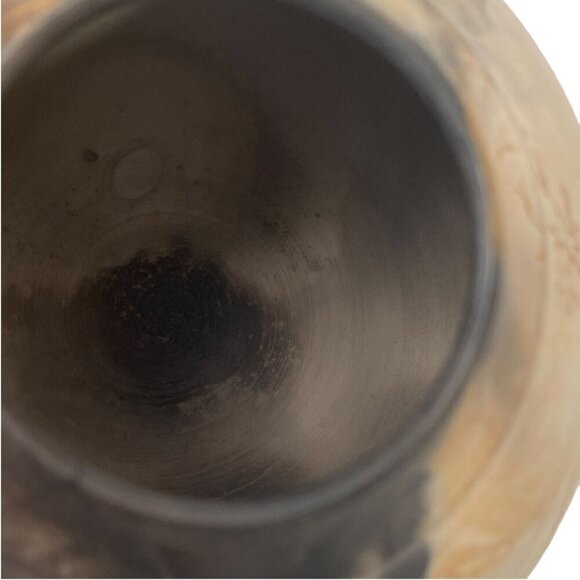 Studio Earthenware Pottery Signed M.Borg Round Vase 4.25" high Brown Leaf Design - Picture 6 of 12